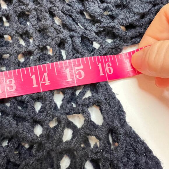 Sheson Crochet Sweater Small Open Knit Navy Blue Short Puff Sleeve Pullover Top - Picture 9 of 10